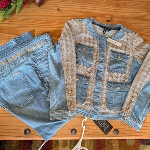 White House Black Market Blue Jean Jacket & Pant Set